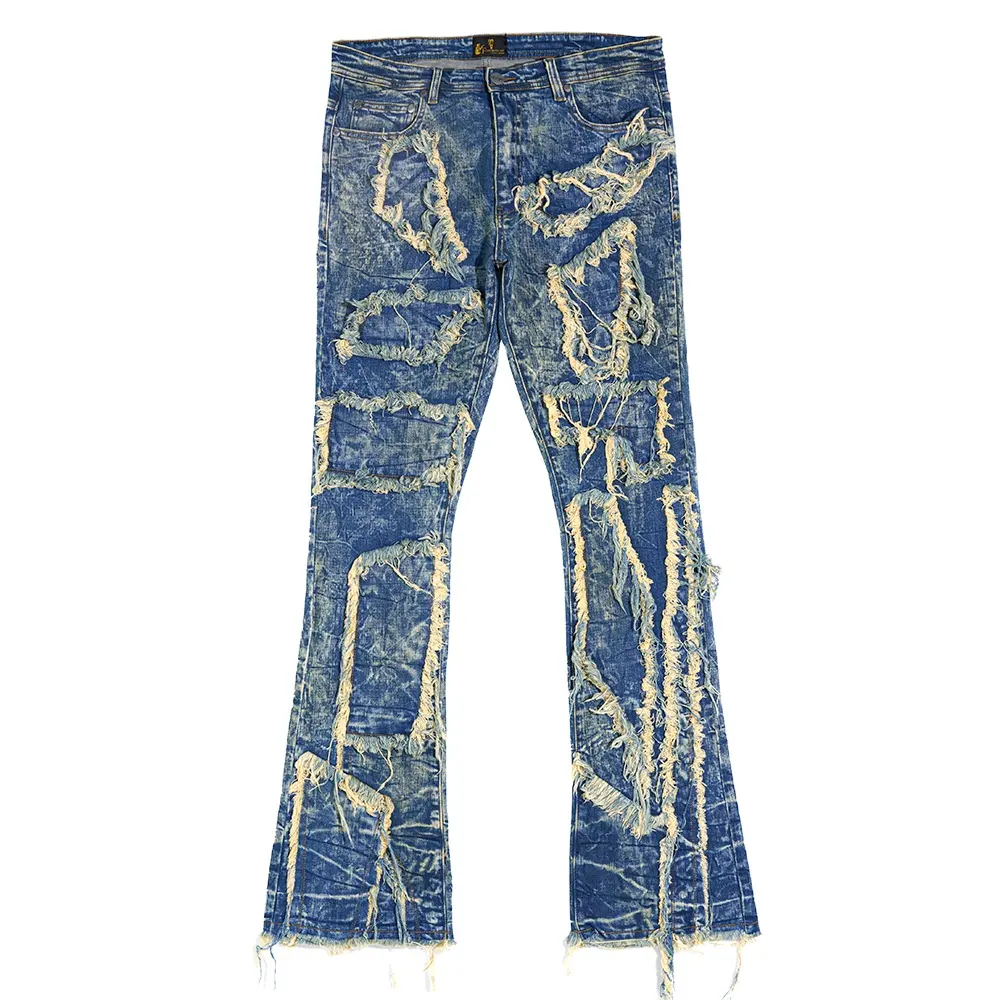 Gestapelte Jeans Herren hersteller Großhandel benutzer definierte Distressed Jeans gestapelte Jeans