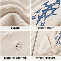 Ensemble deux pièces en molleton de coton épais pour homme, veste à capuche zippée et short avec imprimé graphique pour un style streetwear