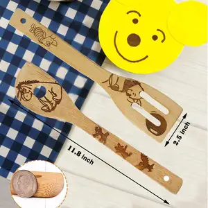 Amazon Бестселлер Мультяшные бамбуковые шпатели и ложки с логотипом на заказ Набор бамбуковых кухонных принадлежностей