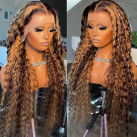 Peluca de Cabello Humano Virgen Hindú con Frente de Encaje HD de 30 Pulgadas, Color Ombre Marrón con Reflejos, Sin Pegamento, Pre-Desplumada, Línea de Cabello Natural