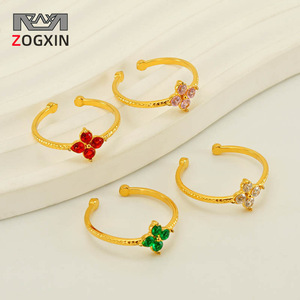 Zogxin Flower Ring Stainless Steel Adjustable With Zircon Inlay Unisex Jewelry Gift - Product Image 1
