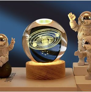 Lampe boule de cristal d'art 3D cadeau Bola Cristal Luz de noche système solaire boule de verre cristal blanc décoration de la maison de bureau veilleuse LED - Product Image 6