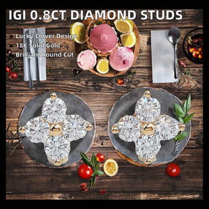 Pendientes de Diamante Cultivado en Laboratorio de 0.8ct, Diseño de Trébol de Cuatro Hojas, Alta Calidad, 14k/18K, Cuatro Garras, para Compromiso, Boda, Fiesta - Product Image 2