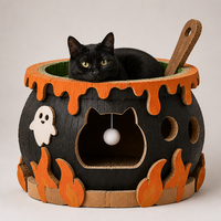 Lit pour chat en carton ondulé en forme de chaudron, niche ronde pour chat avec rebord anti-goutte et boule suspendue