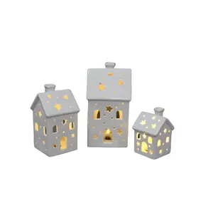 2021 Christmas gifts ceramic village white house candle holder for home decoration