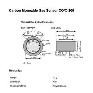 Sensor de Gas Monóxido de Carbono CO C 200 Electroquímico 0-200 ppm Monitoreo Continuo de la Calidad del Aire Control de Seguridad - Product Image 2
