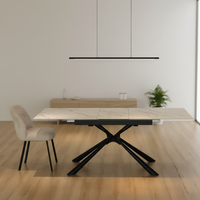 Usine chinoise vend des tables de salle à manger extensibles et réglables en verre trempé avec plateau en céramique et pieds en métal, style moderne et luxueux, pour hôtels.