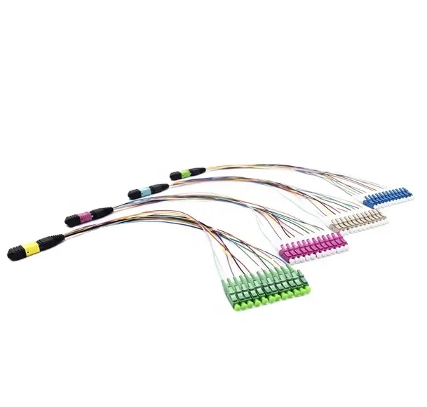 Cable de salida FTTH OM3 OM4 de 8/12/24 núcleos, conector MTP LC a cable MPO, cable de conexión de fibra óptica