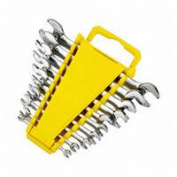 Jeu de clés à fourche métriques en acier chromé CR-V avec support de rangement en plastique jaune