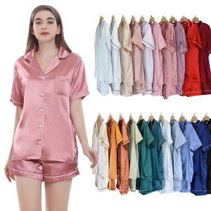 Maßgefertigtes Satin-Pyjama-<span class=keywords><strong>Set</strong></span> für Damen, Seiden-Schlafanzug mit Kurzen Ärmeln, Nachtwäsche für Braut und Brautjungfern, 2-teiliges <span class=keywords><strong>Set</strong></span> - Product Image 1