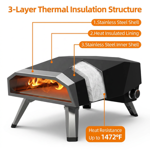 Four à pizza au gaz portable pour l'extérieur, 12 pouces, en acier inoxydable, avec pierre à pizza, pour jardin, cour, camping, fête - Product Image 3