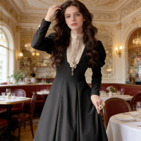 Robe gothique victorienne noire Lolita OP, élégante, rétro, costume de cosplay, robe de soirée formelle vintage pour femmes