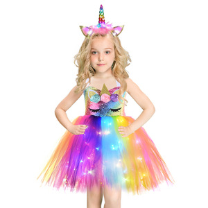 Vestito Tutu in Chiffon per Bambine con Bretelle, 22 Colori Assortiti, Stile Europeo e Americano, Gonna con Bretelle <span class=keywords><strong>Unicorno</strong></span> per Spettacoli, <span class=keywords><strong>Principessa</strong></span> Luminosa a LED - Product Image 2