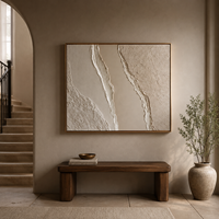 Art mural sur toile texturé 3D Wabi Sabi de luxe, abstrait, fait main, sur mesure, avec cadre en bois, couleurs neutres, pour hôtel/villa, salon