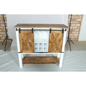 เคาน์เตอร์บาร์บานเลื่อนสไตล์ชนบท Muro สีขาว พร้อมท็อปไม้ธรรมชาติและชั้นวางของ - Product Image 1