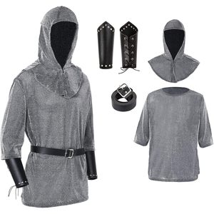 Disfraz de Caballero Medieval para Hombre, Túnica de Poliéster con Imitación de Cota de Malla, Brazalete, Cinturón, Kit de Cosplay Vikingo, Renegado, Templario, Cruzado - Product Image 1