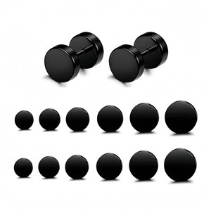 Boucles d'oreilles à visser en acier titane noir 0.8x6x35mm 0.8x6x45mm 0.8x6x55mm 0.8x6x65mm Unisexe pour usage quotidien - Product Image 1