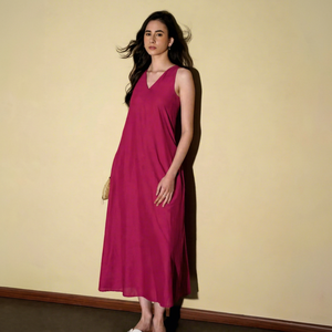 Vestido midi de gasa sin mangas con cuello en V, con bordado a mano con diseño de puntos, corte holgado, informal, vestido de verano, hermoso vestido para mujer - Product Image 4