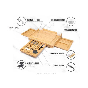 Bamboo Cheese Board <b>Set</b> With Drawers 39x33x5cm Multifunctional Cutting Board For Party Serving - Product Image 4