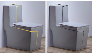 โถสุขภัณฑ์เซรามิกสีเทาแบบประหยัดน้ำ KD-19CTB ผลิตด้วยมือที่เฉาโจว สำหรับตั้งพื้น ใช้ในโรงแรม พร้อมลายเส้นสีทอง - Product Image 6