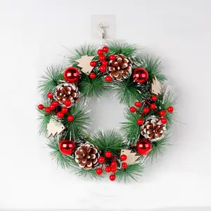 Hot Sale Item 30cm Pine Needle Christmas Wreath With Tree Shape Wooden Decoration Christmas Garlands