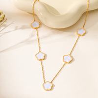 Collar de Cadena con Dijes de Cinco Flores y Trébol de Cuatro Hojas, Chapado en Oro de 18K, de Acero Inoxidable, Moderno y Elegante para Mujer