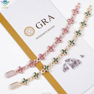 Pulsera de hoja de trébol en varios colores con diamantes de moissanita VVS, chapada en oro sobre plata de ley 925, pasa el probador de diamantes, certificado GRA. - Product Image 2