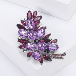 Thiết kế mới các loại màu Diamante pha lê lông hình dạng Trâm ve áo <span class=keywords><strong>pin</strong></span> hợp kim pha lê <span class=keywords><strong>Rhinestone</strong></span> lá Trâm <span class=keywords><strong>Pin</strong></span> - Product Image 5