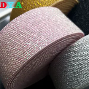 Özel Polyester Lurex örme elastik Lurex tığ elastik dokuma Glitter dokuma Spandex dokuma konfeksiyon aksesuarları için