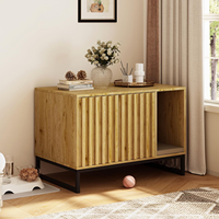 Armoire à litière pour chat en bois écologique avec base en métal noir élégante et moderne pour appartement, cuisine, salon, chambre à coucher