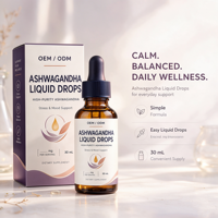 Gouttes liquides d'Ashwagandha à haute absorption 2000mg, extrait végétal, pour calmer, stimuler l'énergie et la concentration, vente en gros usine
