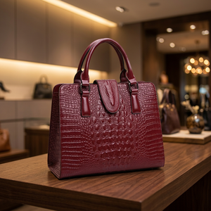 Pochette en cuir véritable pour femme de haute qualité, de marque BS INTERNATIONAL, élégante, avec deux poignées, fermeture à glissière, grande capacité - Product Image 1
