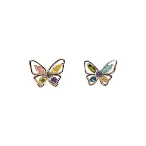 s925 Sterling Silver Summer Butterfly Stud Earrings 2022 Trendy Fairy Cold Wind Small Delicate Temperament Sweet Blue Powder