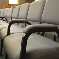 Fauteuil d'Église Rembourré à Dossier Haut Vente en Gros, Chaise d'Église Rabattable en Métal Interverrouillable pour Salle de Musique, Gris Foncé