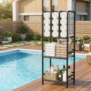 SENYU Modern 3 Tier Metal Bathroom Storage Rack with Towel <b>Dividers</b> and <b>Shelves</b> for Organized Laundry and Bath Essentials - Product Image 4