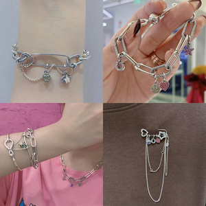 Pulsera Original de Plata 925 con Zirconia y Cierre Clásico en Forma de Corazón, con Cuentas Metálicas <span class=keywords><strong>Pandora</strong></span> y Cadena de Eslabones - Regalo para Fiestas, DIY - Product Image 3