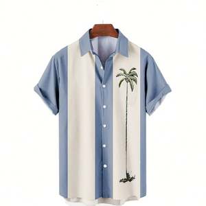 Camisa de hombre de nuevo estilo transfronterizo de Europa y América, impresión digital 3D, raya ancha hawaiana, camiseta informal de manga corta. - Product Image 1