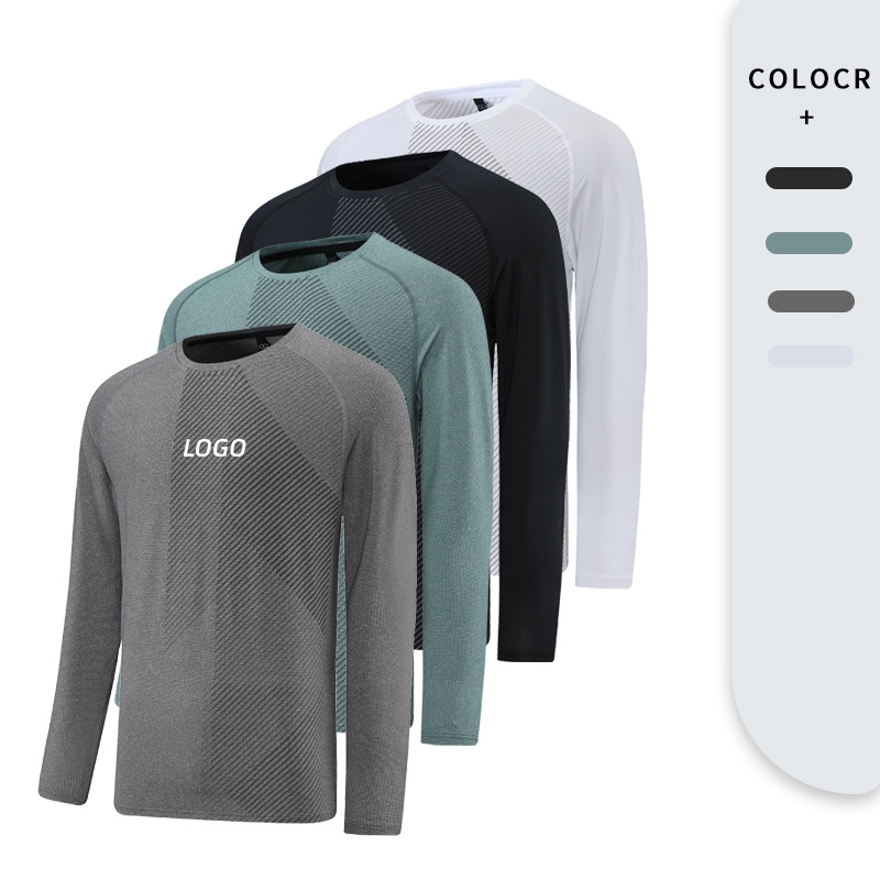 Wholesale Quick Dry Fitness 4-Way Stretch Workout Custom 180 Gsm Breathable Running Gym Long Sleeves T-shirt Active Tops for Men