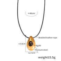 Collier Pendentif en Acier Inoxydable Plaqué Or 18 carats avec Agate et Cordon en Cuir, Bijoux Tendance pour Fête et Cadeau