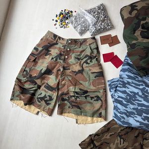 Custom Manufacturer High Quality All Over Camouflage Button <b>Pu</b> Leather <b>Shorts</b> For Men Leather Utility Pocket Camo Cargo <b>Shorts</b> - Product Image 2