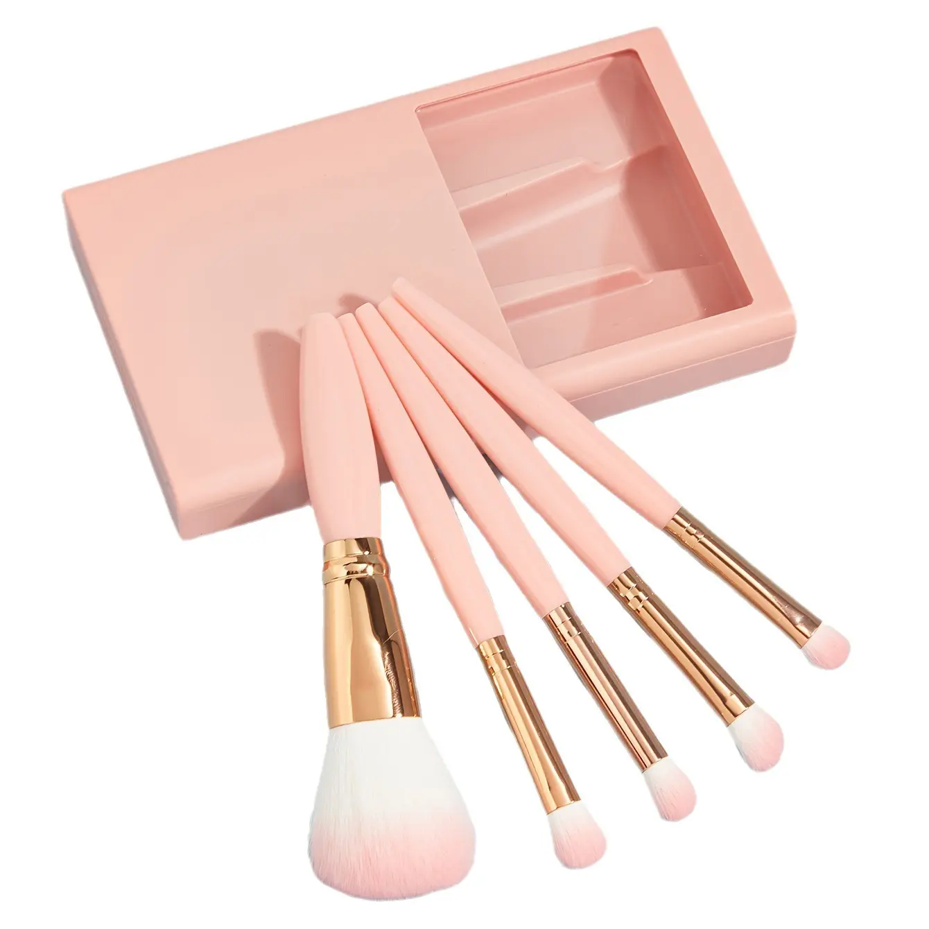 5 adet seyahat Mini kozmetik makyaj fırçalar taşınabilir makyaj fırça seti küçük kılıf ve ayna ile komple kozmetik fırçalar Set