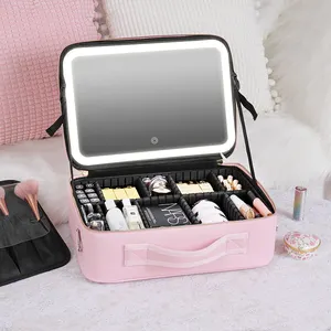 Portable Makeup Case Bag Mirror With Led Light Beauty Case Travel Make Up Bag Mirror With Light Personal Logo Box