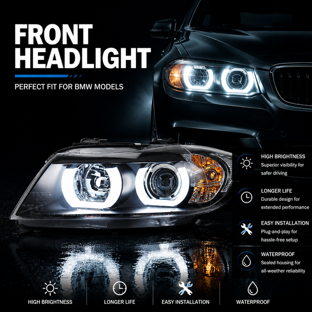 BK For BMW E90 3 Series 320i 325i 330i 2005-2012 LED Headlights Assembly Projector Lens DRL Angel Eyes Retrofit Upgrade Headlamp