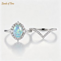 Bague ovale en opale créée, en argent 925, avec accent en moissanite, bijoux en opale pour femme, vente en gros, personnalisable pour femme