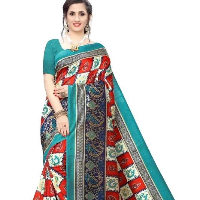 Collezione Sari di seta e lino in cotone a buon mercato per la stagione estiva Online abito etnico da donna indiana
