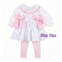Ensemble de vêtements pour bébé fille, motif anniversaire, avec nœud latéral, comprenant un ensemble de leggings pour petite fille et une barboteuse assortie, tenue pour enfants