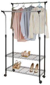 Welland Cán Kim Loại may đứng đôi-rod quần áo Hanger Rack với dây màu đen kệ - Product Image 3