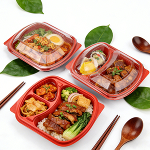 Disposable Plastic Blister 1/2/3 Compartment Bento <b>Box</b> Containers Fast Food <b>Box</b> Packaging with Lid - Product Image 1