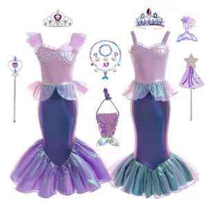 2024最新设计ODM OEM儿童万圣节时尚连身衣儿童美人鱼单件女孩爱丽儿公主服装