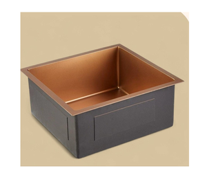 Évier de cuisine artisanal en cuivre, style ferme, avec façade en émail noir et finition plaquée cuivre, design martelé antique, à cuve unique - Product Image 1